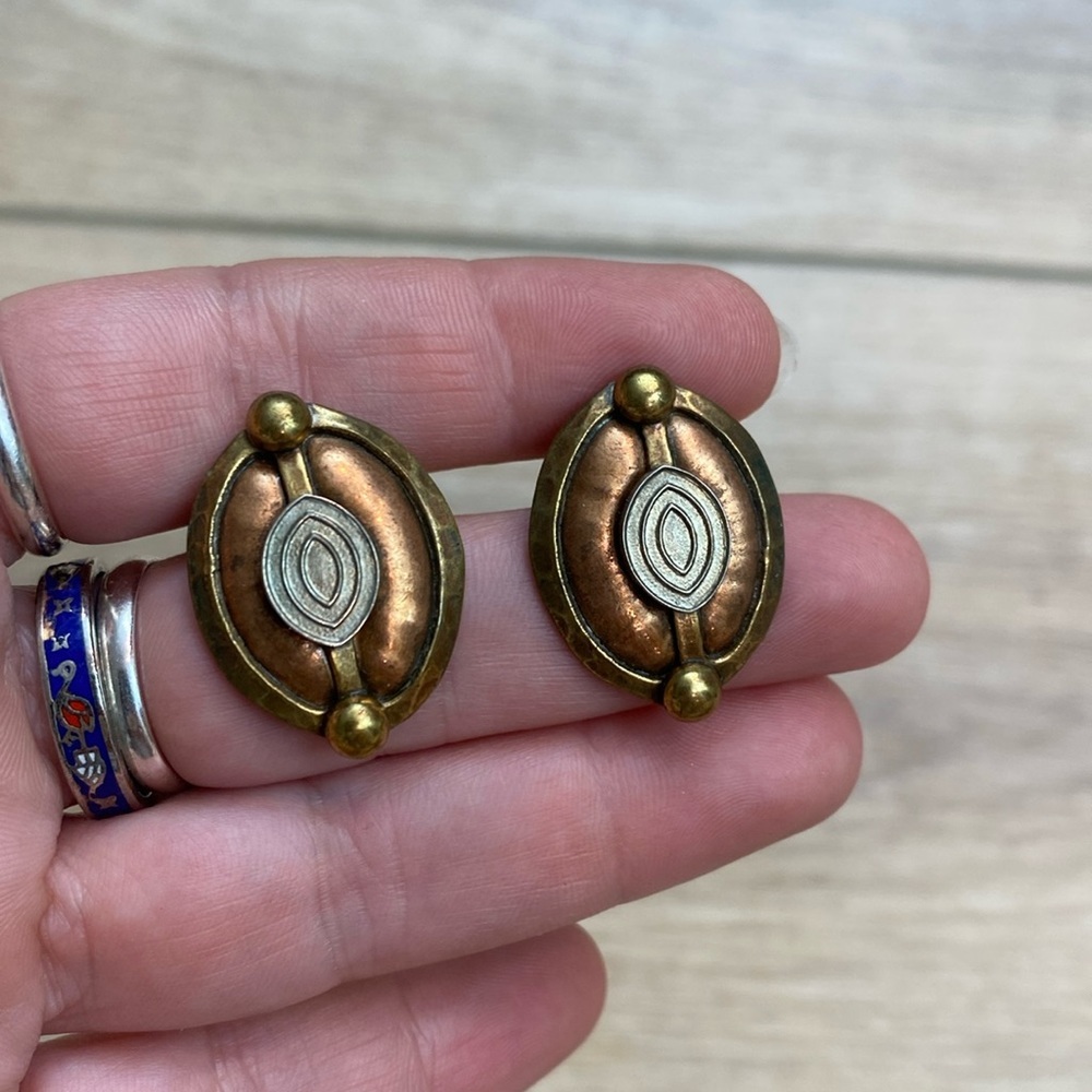 Vintage Marjorie Baer Brutalist Copper Stud Earrings
